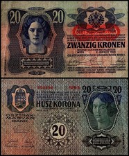 Austria 20 Kronen, 1913 (1919 ND), P-53a, Used