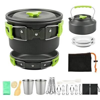 20pcs Camping Cookware Mess Kit, Non-Stick Lightweight Pots Set with Stainles...