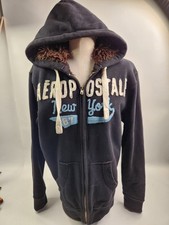 Aeropostale 2010s Y2K Black Brown Faux Fur Lined Zip Up Hoodie Jacket Medium