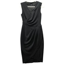 White House Black Market Sleeveles Sheath Dress Womens 2 Black Drape Pleated