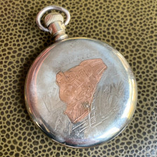 1920 Elgin Grade: 345 12S 17J Locomotive Back Pocket Watch Runs PARTS /REPAIR