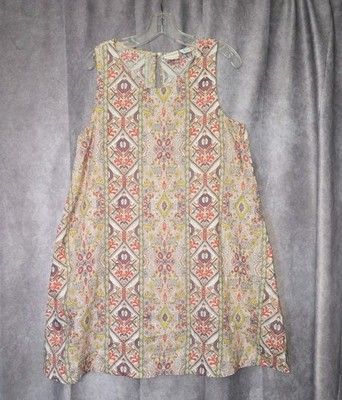 Rachel Zoe Linen Trapeze Sleeveless Dress size Large Multicolor Beach Resort