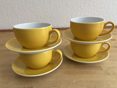 Dibbern solid color 4 Cappuccino Tassen mit Unterteller Sonnengelb