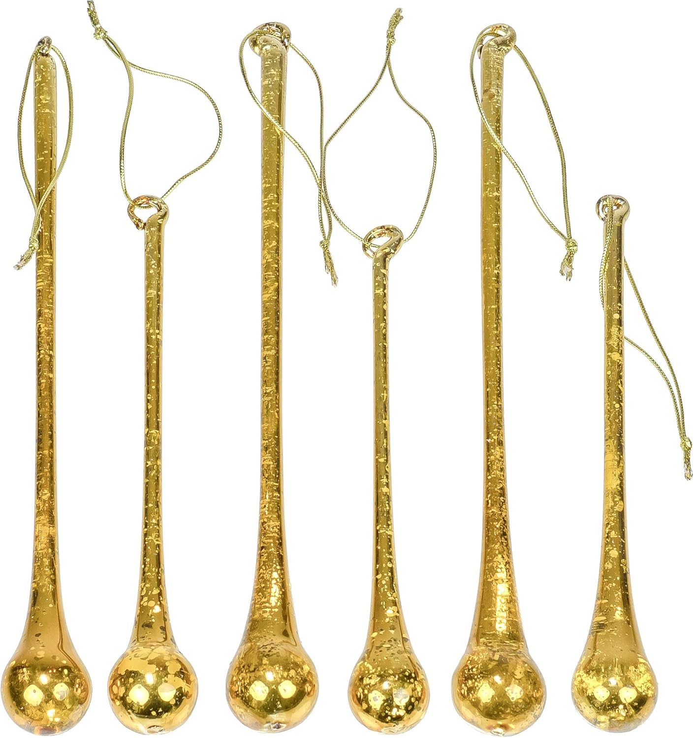 Ornaments Christmas Tree Decorative Golden Glass Icicle Drop Hanging Set Of 6