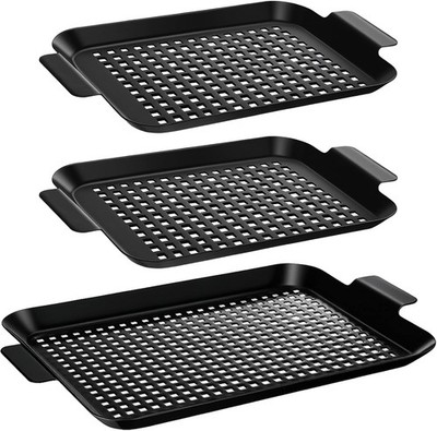 3 Pack Grill Tray for Outdoor Grill Stainless Steel Nonstick Grilling Baskets wi