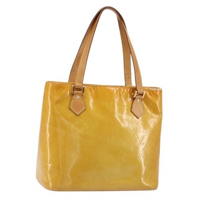 LOUIS VUITTON Monogram Vernis Houston Hand Bag Beige M91004 LV Auth BA12367