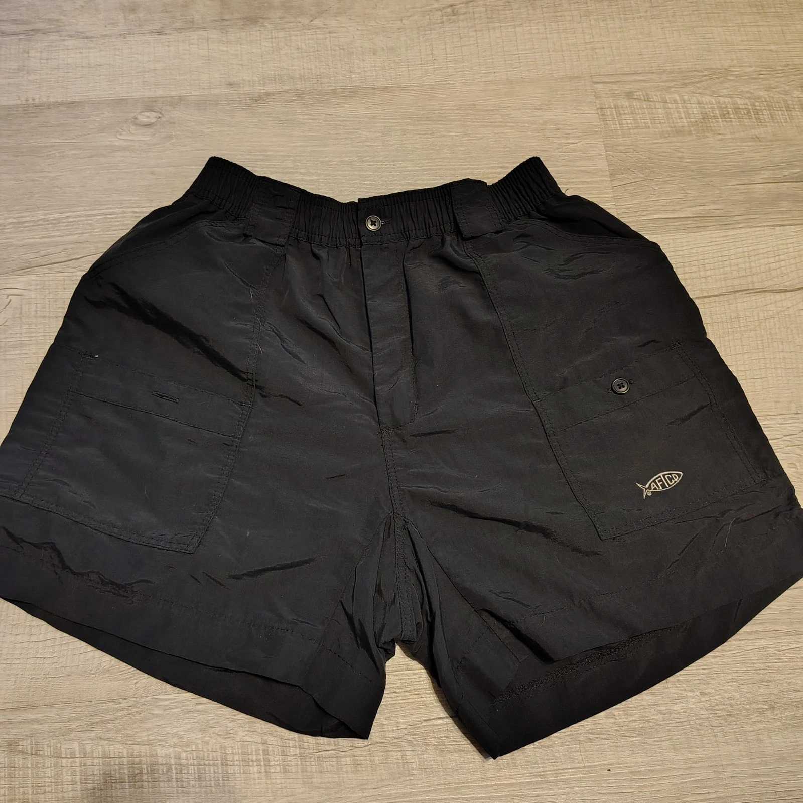 AFTCO Bluewater M01 Fishing Shorts Mens M Black Nylon Cargo Outdoor Board trunk