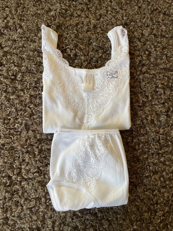Nina von C 2 Teiliges Unterwäsche Set Hemd und Slip mit Spitze Weiß Größe 40 - Bild 1 von 4