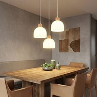 Led Pendelleuchte Schlafzimmerlampe HöHenverstellbar Glas Weiß Holz H 130 Cm