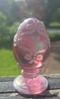 Fenton Glass Egg Pink Hand Painted Frosted Heart And Bows Signed Limited