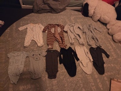 Baby Clothes Lot 0-3M & 3M Bodysuits Coveralls Gerber Carter s H&M 10 Pieces