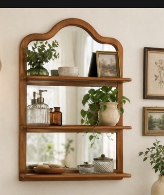Vintage Lenox Three-Tier Wooden Mirrored Shelf 18  x 14.5  Display Tchotchkes