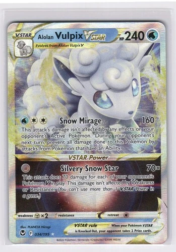 Alolan Vulpix VSTAR 034/195 - Holo VSTAR Rare Silver Tempest Pokemon NM
