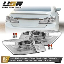 Clear Lens W Color Bulbs 4pc Tail Light For 13-15 Honda Accord 4d Sedan Halogen