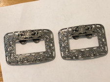 MUSI Silver Tone Filigree Shoe Clips Vintage Rectangle Signed