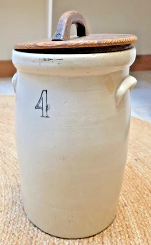 4 gal Antique Red Wing Crock With Original Wood Lid Pot Stoneware RARE MINT