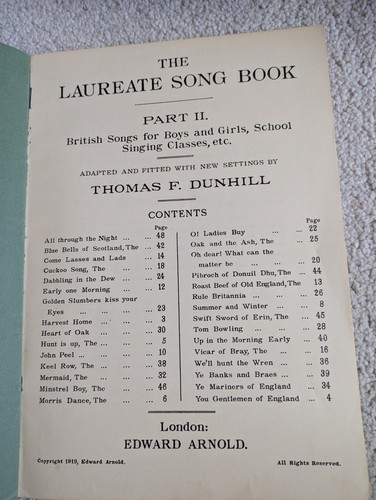 The Laureate Song Book Part 11 Thomas F. Dunhill Edward Arnold & Co. 1919 - Picture 2 of 4