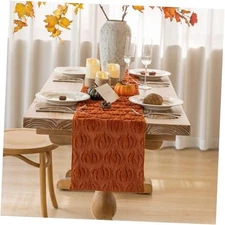 Table Runner Rust Terracotta Soft Plush Faux Fur Velvet Pumpkin 72"x13" Fall