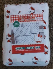 Hello Kitty Holiday Christmas Candy Cane Queen Sheet Set