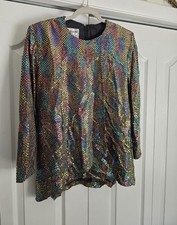 VTG 80s Dressy Betsy Sequin Metallic Multicolor Sparkle Party Rainbow Top Size M