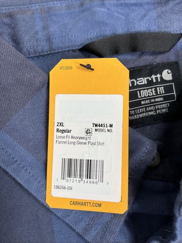 Camicia uomo Carhartt 2XL flanella vestibilità ampia pesante a quadri blu navy nuova con etichette abbigliamento da lavoro - Foto 3 di 7
