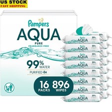 Aqua Pure Baby Wipes 896 Count Fragrance Free Hypoallergenic Gentle Skin New