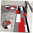 Black,White,Red and Grey Kitchen Rug Set 2 Piece Abstract Geometric Art 