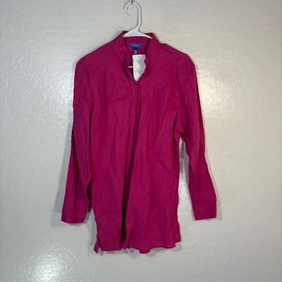 Escada Sport Shirt Womens Medium Pink 100% Linen Long Sleeve Button Top