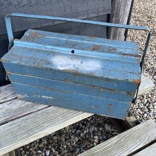 Vintage blue metal Ital tool Box 3 Tier cantilever mechanism. 43cm