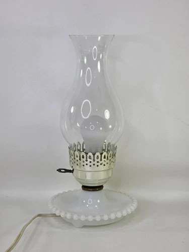 Vintage White Hobnail Milk Glass Hurricane Lamp Shade Globe 12.5” Ruffled Retro