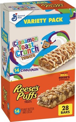 Cinnon Toast Crunch and REESE'S PUFFS Cereal Treat Bars, Sna Bars,