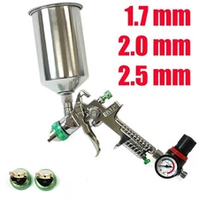 1.7 2.0 2.5mm HVLP Paint Spray Gun Gravity Fed 1L Aluminium Cup w/ Air Regulator