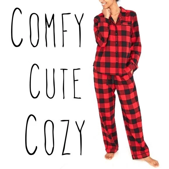 Big Kids' Red & Black Plaid Flannel Top & Pants Pajama Set - PJs Size 8