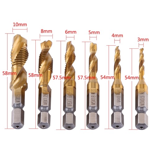 6x M3-M10 HSS Gewinde Metrisch Tap Bit Bohrer und Schraube 1/4' Sechskantschaft - Bild 10 von 12