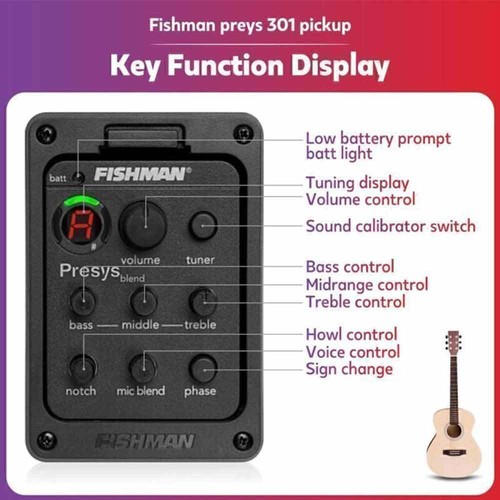 Fishman 4-Band 301 EQ Blend Acoustic Guitar Pickup Preamp Tuner Piezo Mic Presys - Picture 2 of 9