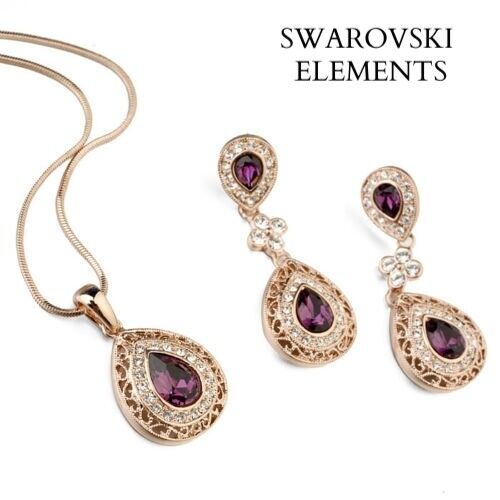  boucles d'oreilles collier Swarovski® Éléments ciselée de Luxe violet  - Photo 1/1