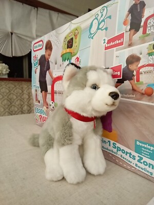 FAO Schwarz Plush Siberian Husky Dog Wolf Puppy 10'' Gray White Stuffed Animal