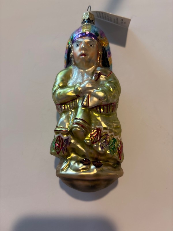 RETIRED CHRISTOPHER RADKO GLASS NATIVE AMERICAN INDIAN ORNAMENT 91-034-0 HANGTAG