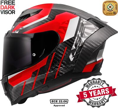 LS2 FF807 DRAGON 6K CARBON FIBRE DUAL VISOR FULL FACE MOTORCYCLE HELMET TRAX RED
