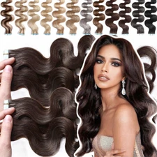 Invisible Tape In Indian Remy Real Human Hair Extensions Skin Wefts Body Wave
