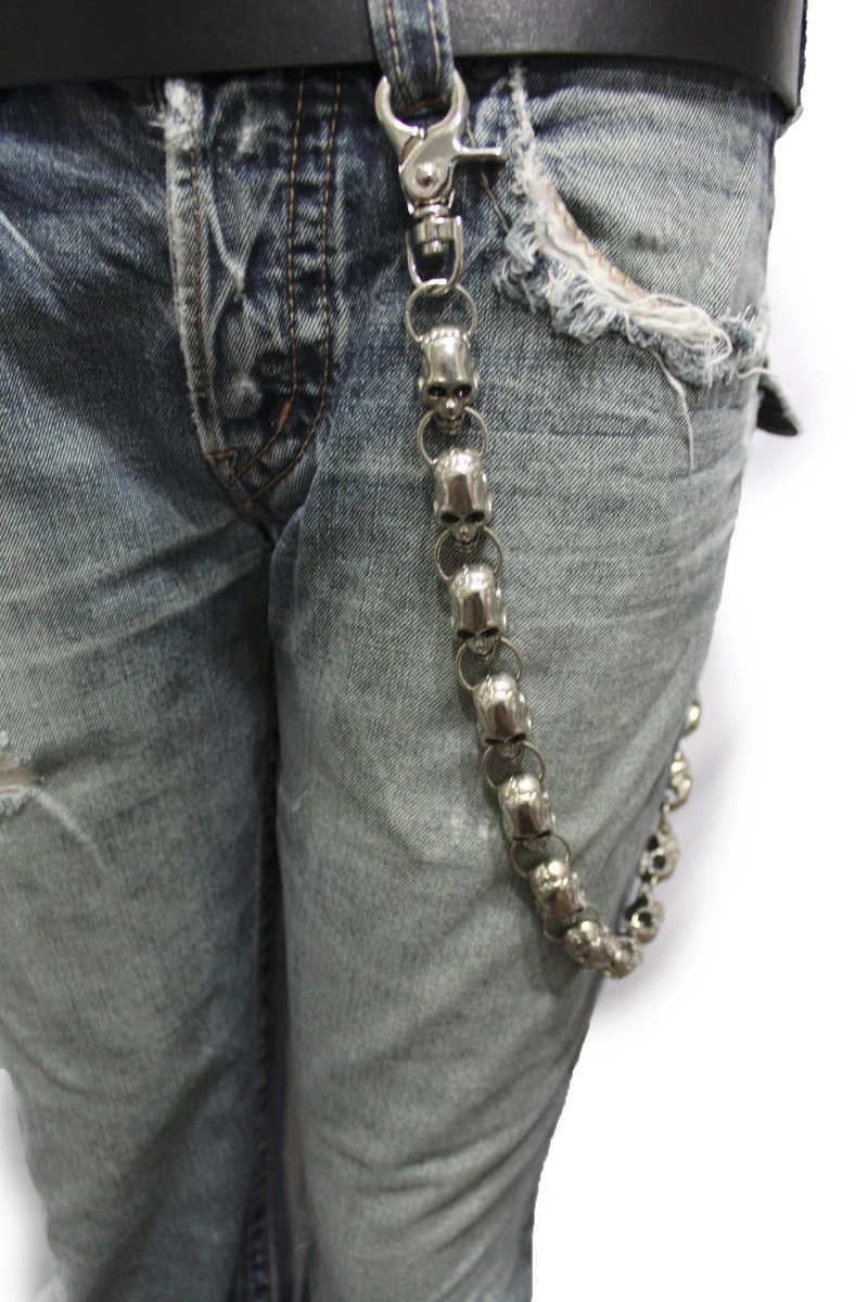 Men Silver Metal Wallet Chains Links Rider Jeans Biker Skulls Skeletons  Trucker