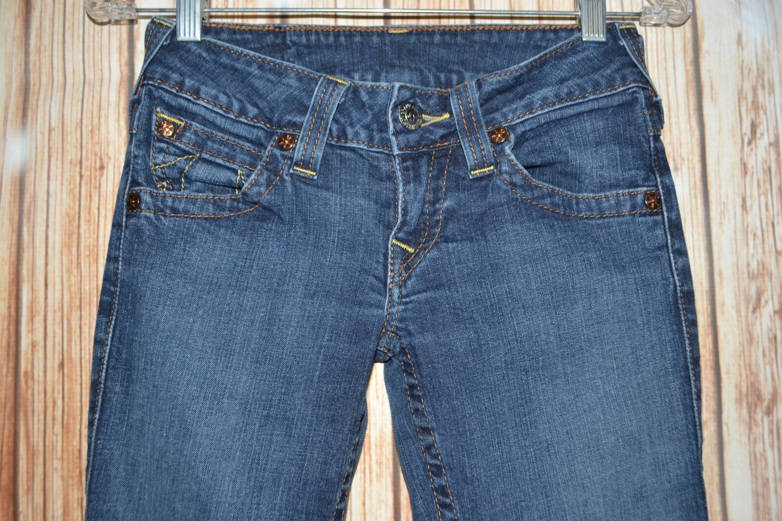 True Religion Women's Straight Pocket Flaps Blue Denim Jeans Sz 26x33 thumbnail 5