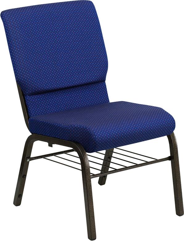 10 PACK Wide Navy Blue Fabric Church Chair with Book Rack