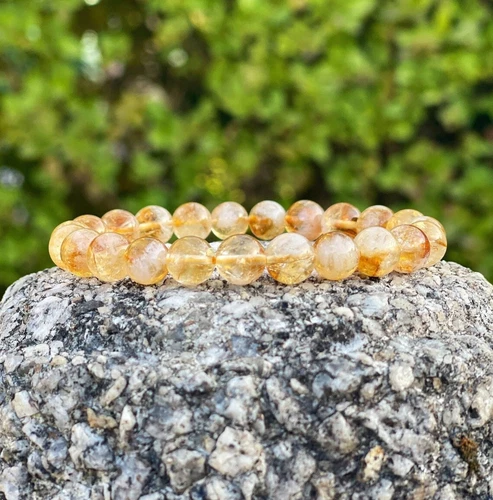 Natural Citrine Stone Bracelet 8mm Yellow Crystal Gemstone Stretch Bracelet - Picture 3 of 5
