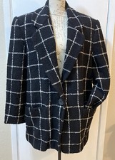 Vtg Rafaella Black & White Plaid Wool Blend Blazer Jacket Single Button Lined 14