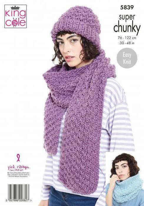 King Cole Chunky Knitting Pattern - 5839 Ladies Sweater, Hat, Snood & Scarf - Image 3