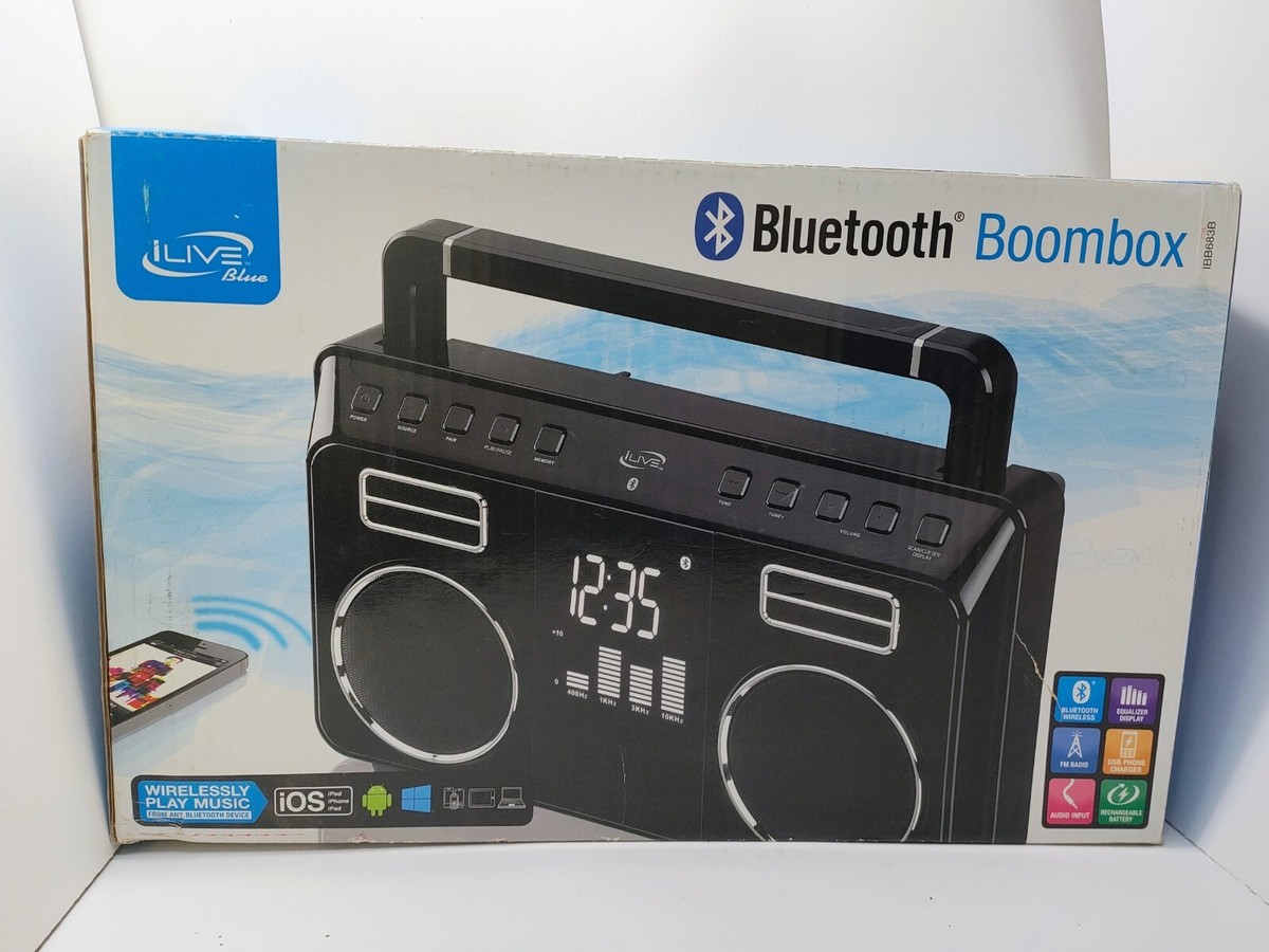 iLive Retro Bluetooth Portable Boombox w/ Digital FM Radio Power Supply  iBB683B