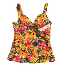 Anne Cole Women Size 32C/34B Sunshine Floral-Twist Front-Shirred Tankini Top NWT
