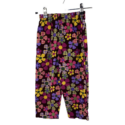 Unbranded Little Girls Floral Corduroy Pants XS Brown Pink Purple Hippie Flowers