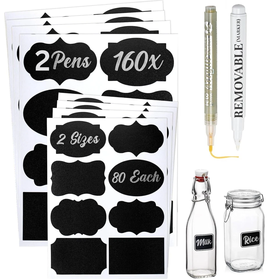 160 etiquetas de pizarra para tarro 1 marcador blanco 1 marcador dorado 1 toalla y tijera Foto 3 de 4